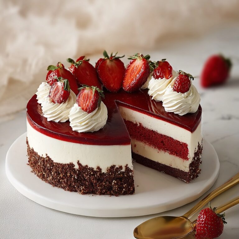 Red Velvet Strawberry Cheesecake Cake Recipe