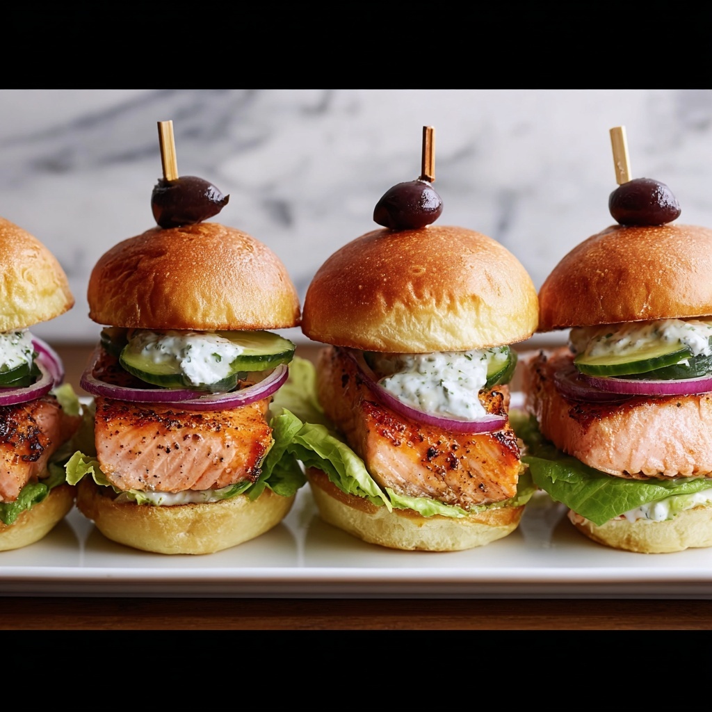 Salmon Sliders with Yogurt Cucumber Dill Sauce Recipe - Recipe Image