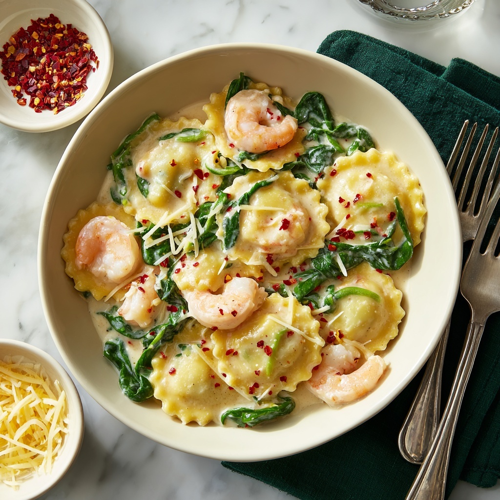 Shrimp Ravioli in Creamy Garlic Sauce Recipe - Recipe Image