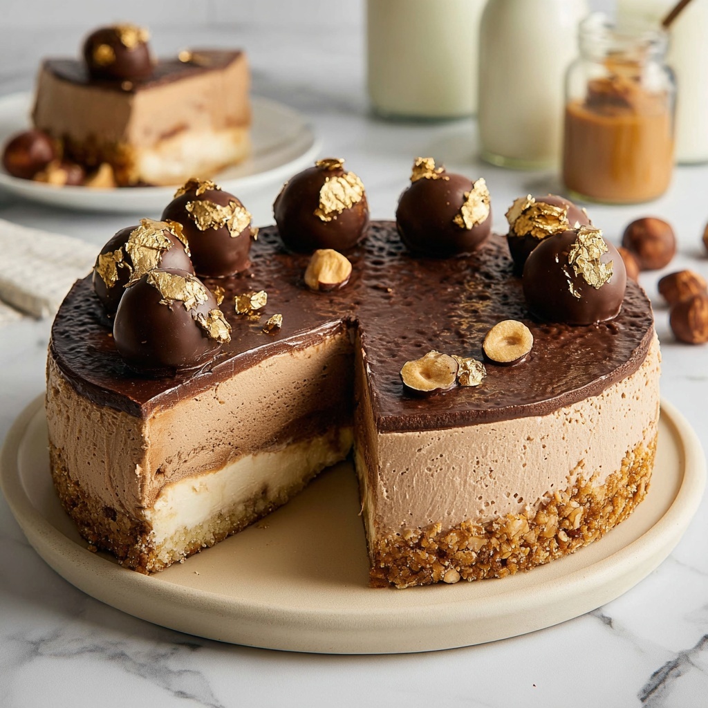 No-Bake Vegan Ferrero Rocher Cheesecake Recipe - Recipe Image