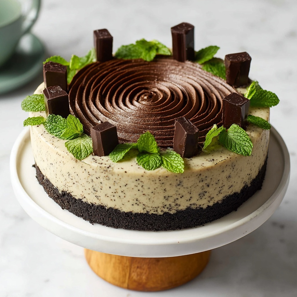 No-Bake Vegan Mint Chocolate Chip Cheesecake Recipe - Recipe Image