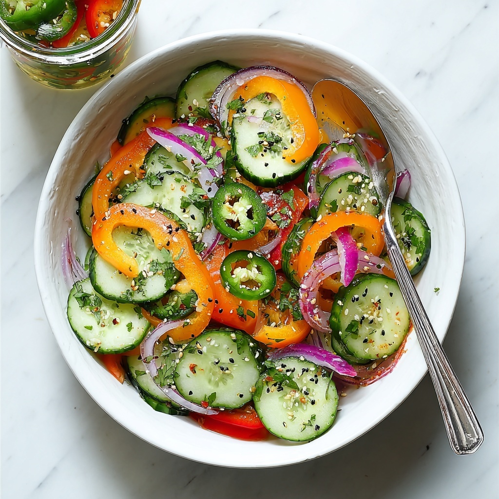 Pickled Cucumber, Onion, and Bell Pepper Salad Recipe - Recipe Image
