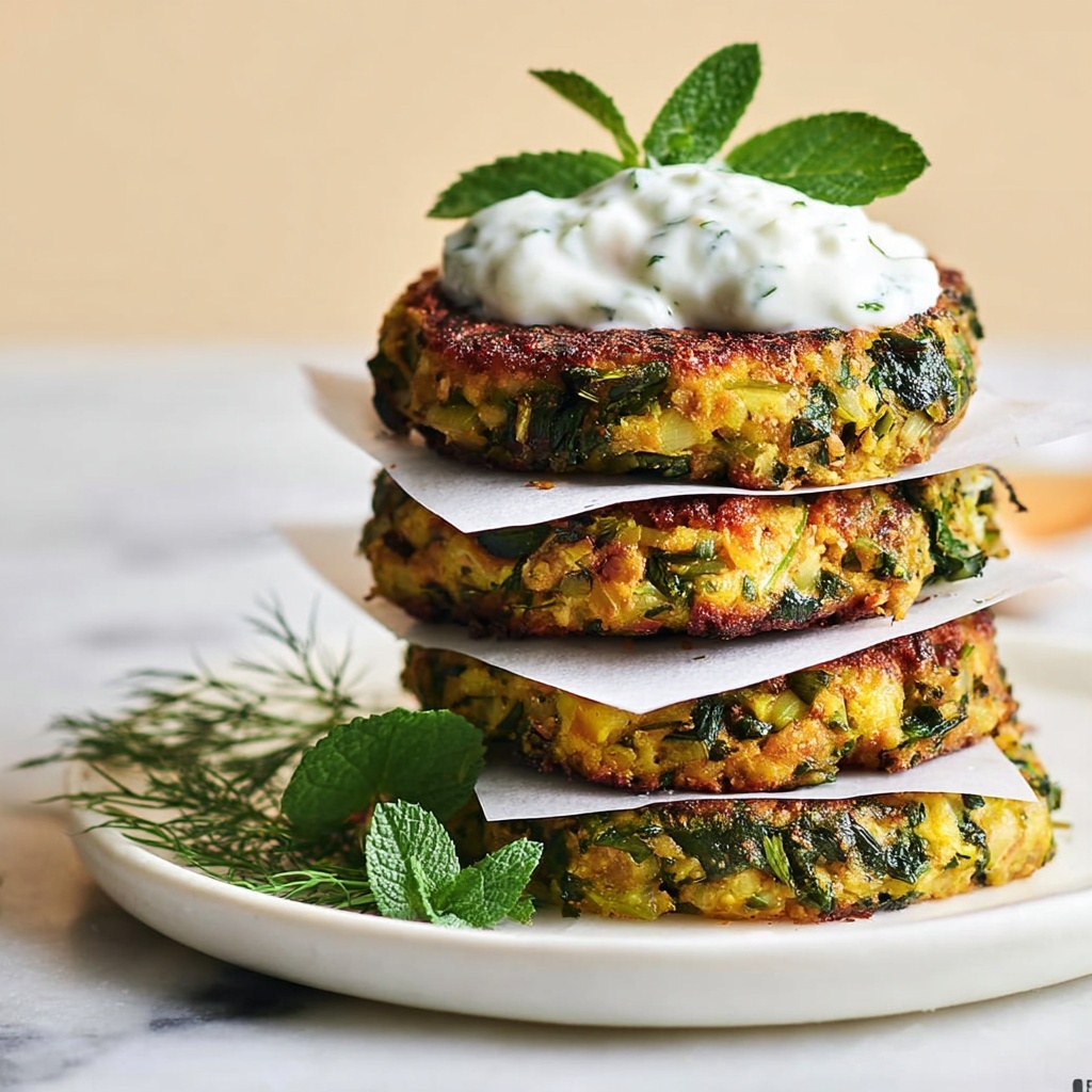 Zucchini, Feta, and Spinach Fritters with Garlic Tzatziki Recipe - Recipe Image