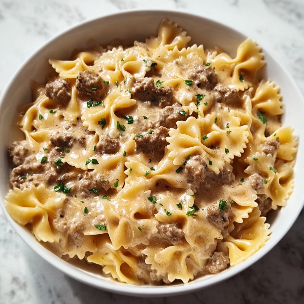 Creamy Beef and Bowtie Pasta Recipe - Recipe Image