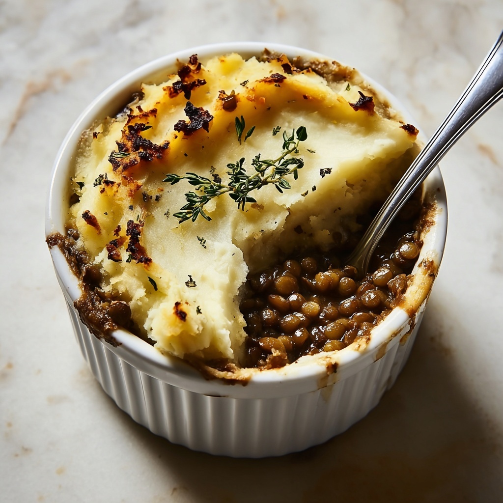 Vegan French Onion Shepherd's Pie with Lentils & Cauliflower Potato Mash Recipe - Recipe Image