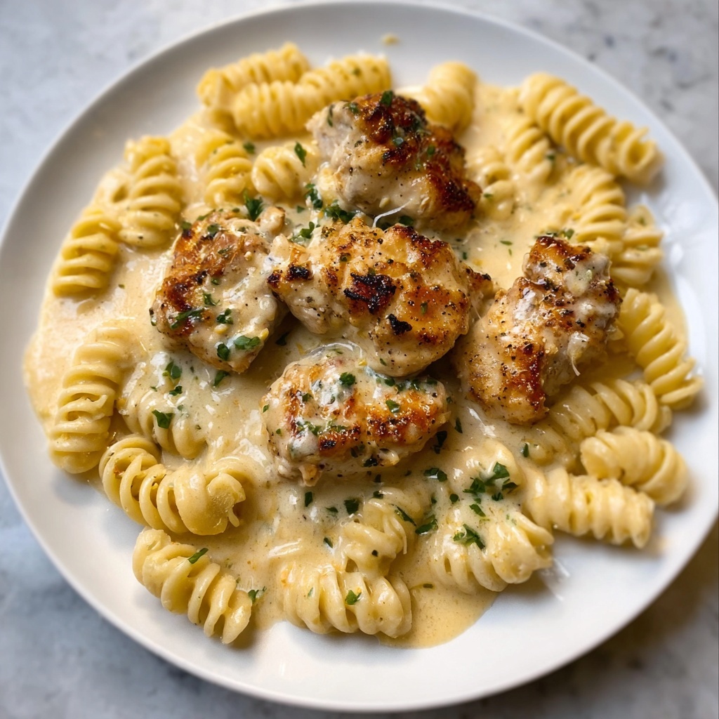 Creamy Garlic Butter Chicken Rotini in Parmesan Sauce Recipe - Recipe Image