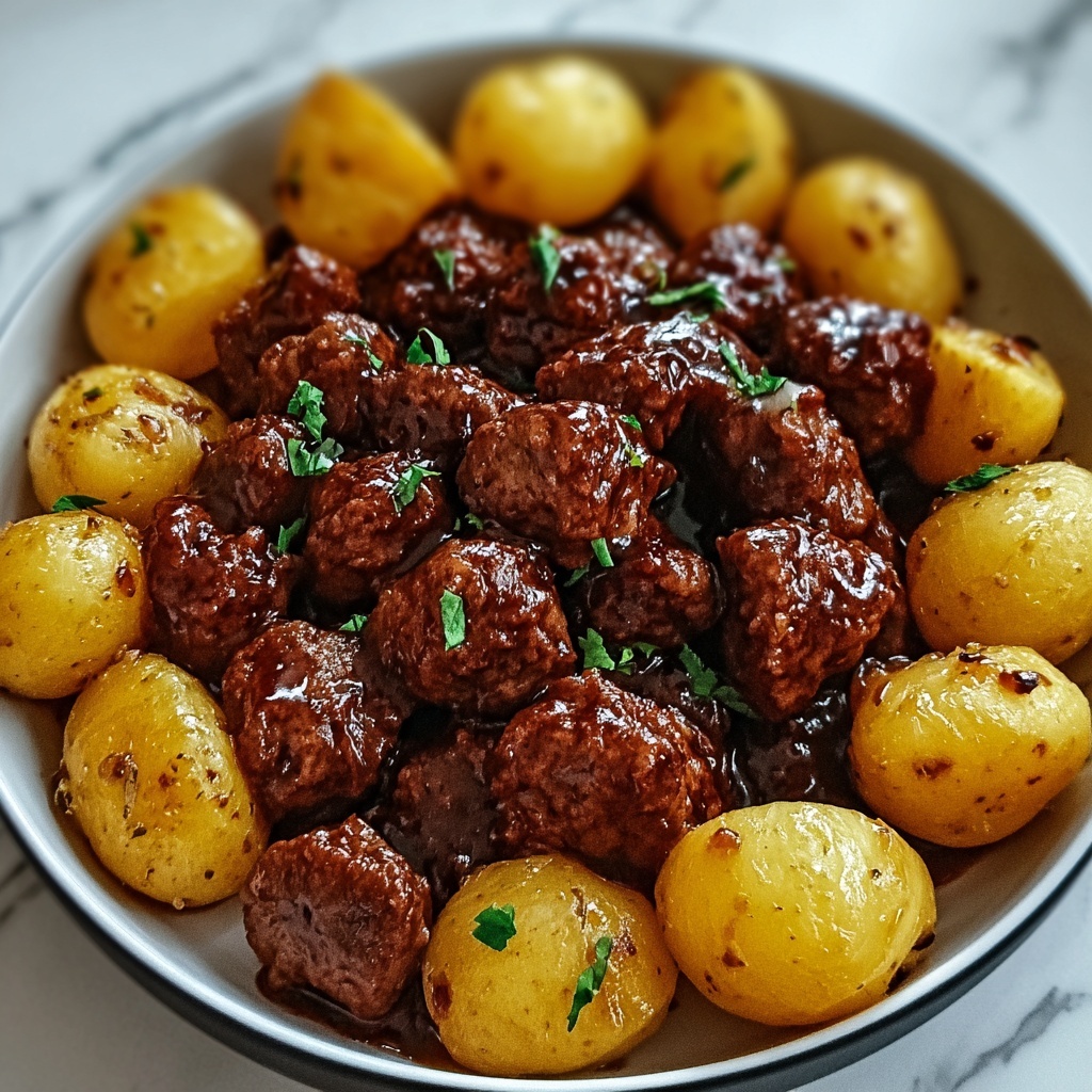 Slow Cooker Garlic Butter Beef Bites & Potatoes Recipe - Recipe Image