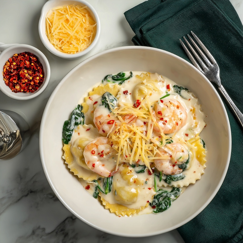 Shrimp Ravioli in Creamy Garlic Sauce Recipe - Recipe Image