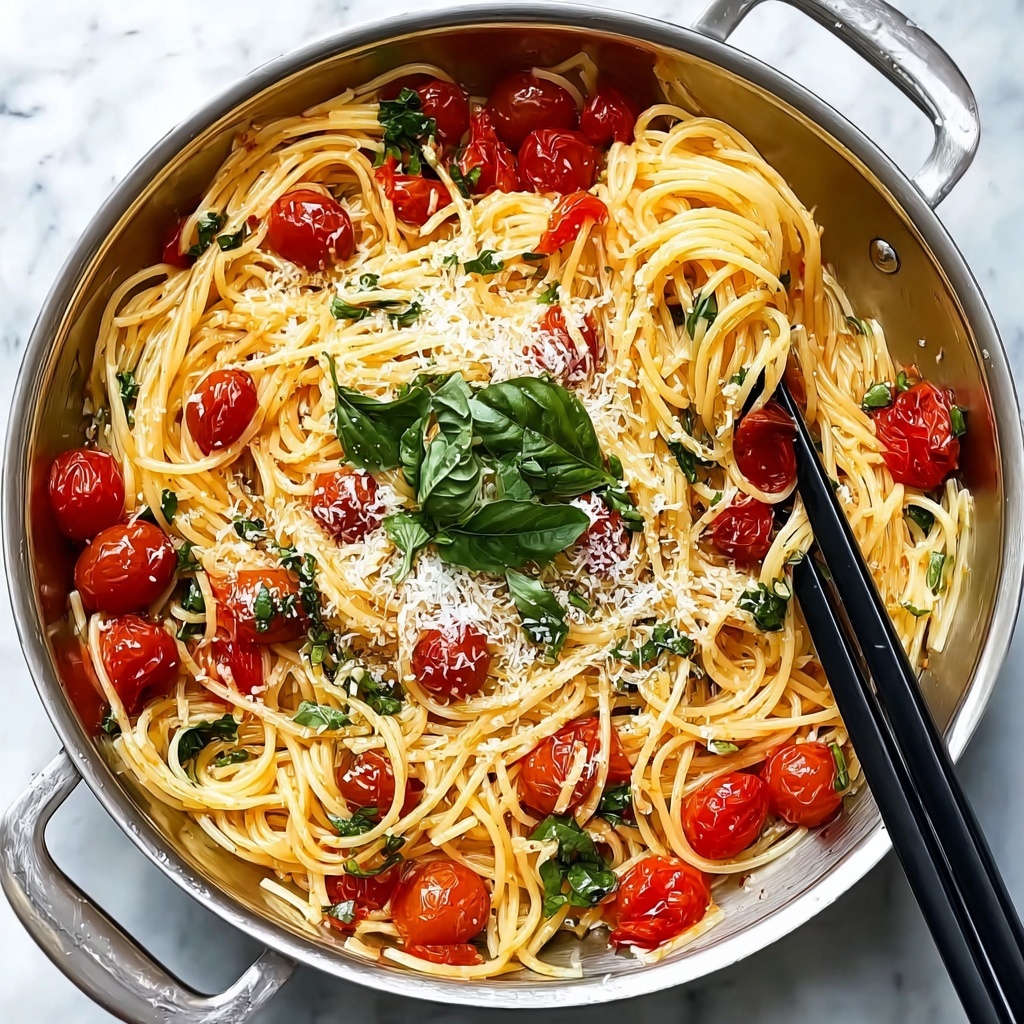 One Pan Pasta with Cherry Tomatoes, Spinach, and Parmesan Recipe - Recipe Image