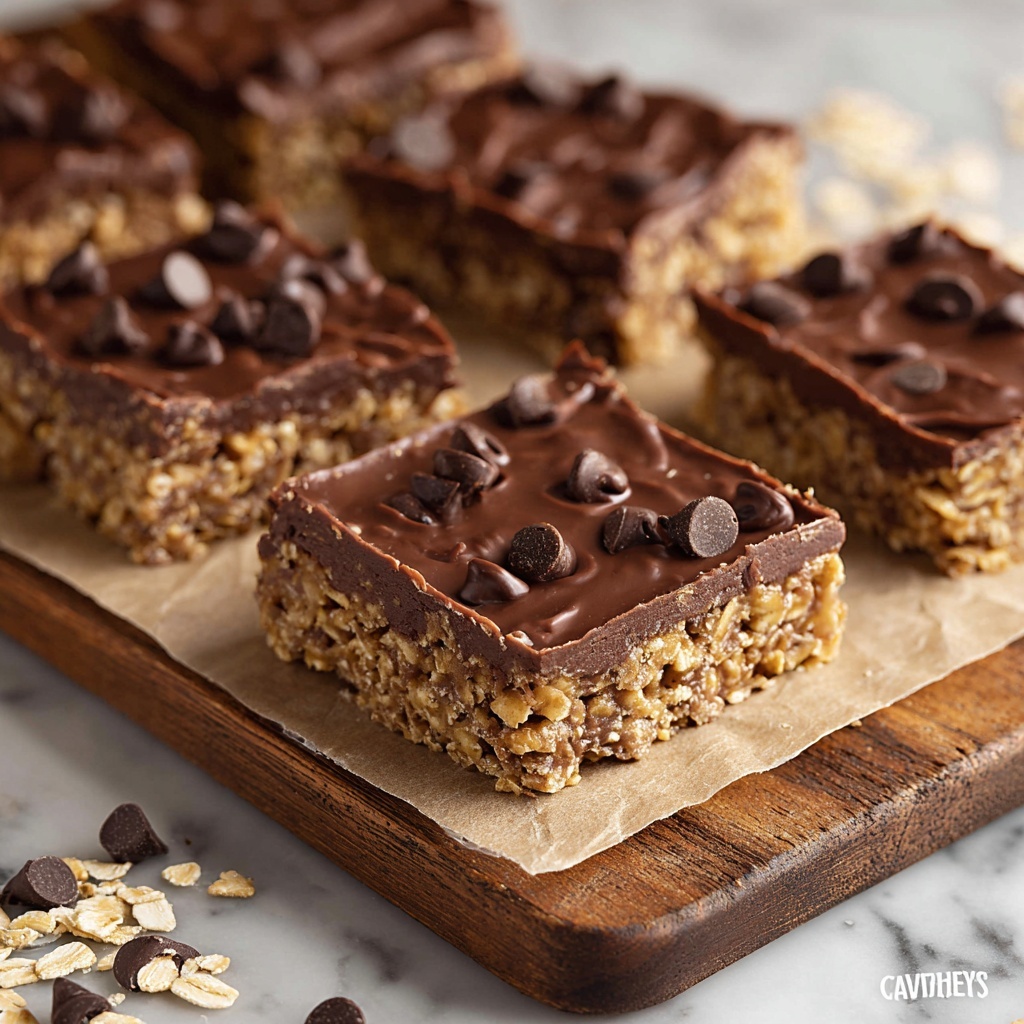 No-Bake Chocolate Oatmeal Cookie Bars Recipe - Recipe Image