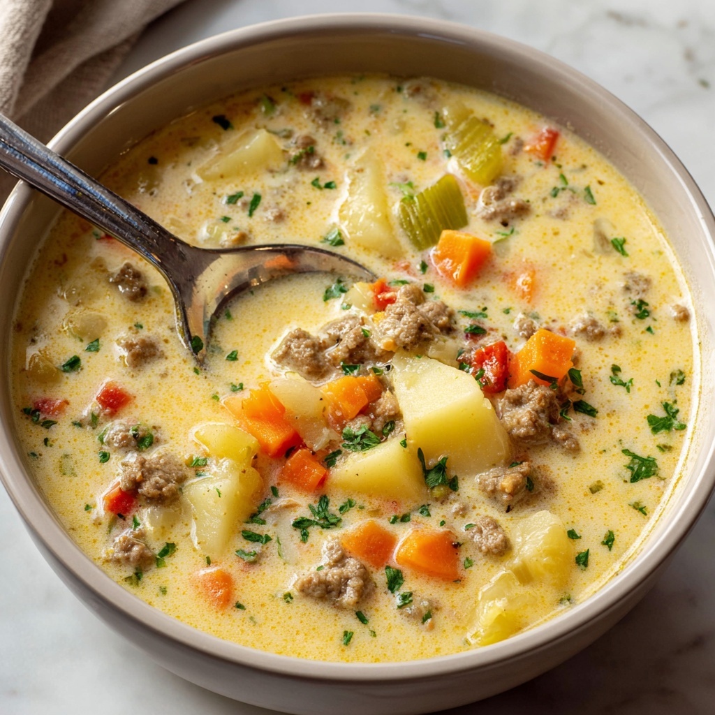Easy Slow Cooker Cheeseburger Soup Recipe - Recipe Image
