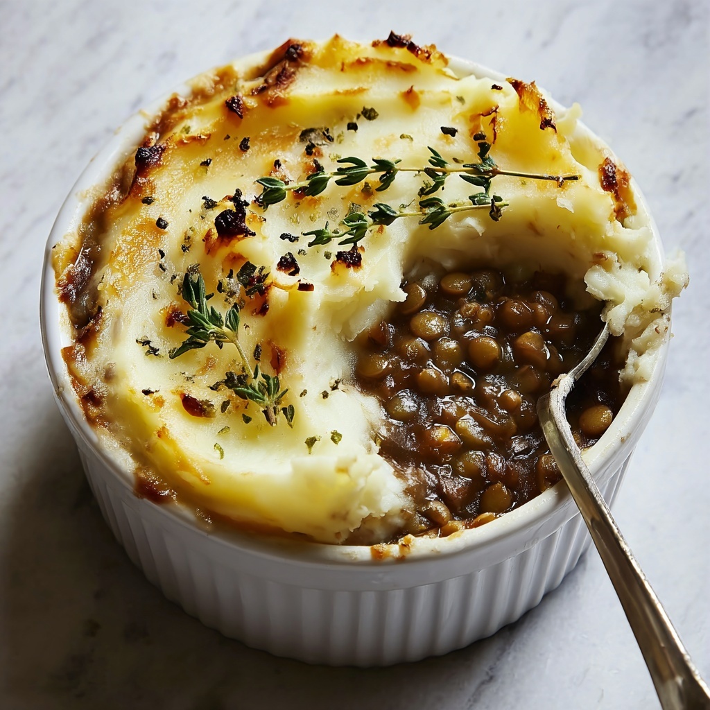 Vegan French Onion Shepherd's Pie with Lentils & Cauliflower Potato Mash Recipe - Recipe Image