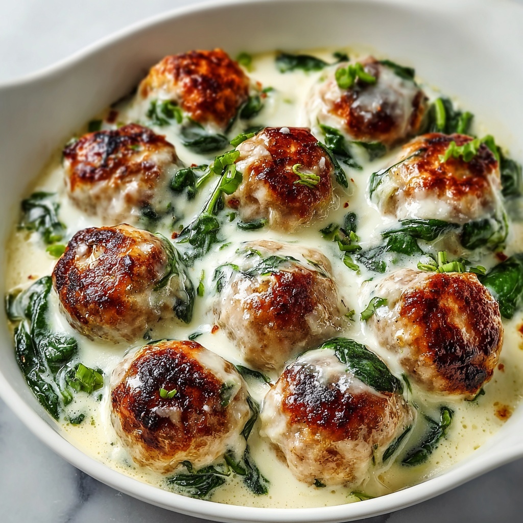 Southern Style Baked Chicken Ricotta Meatballs with Spinach Alfredo Sauce Recipe - Recipe Image