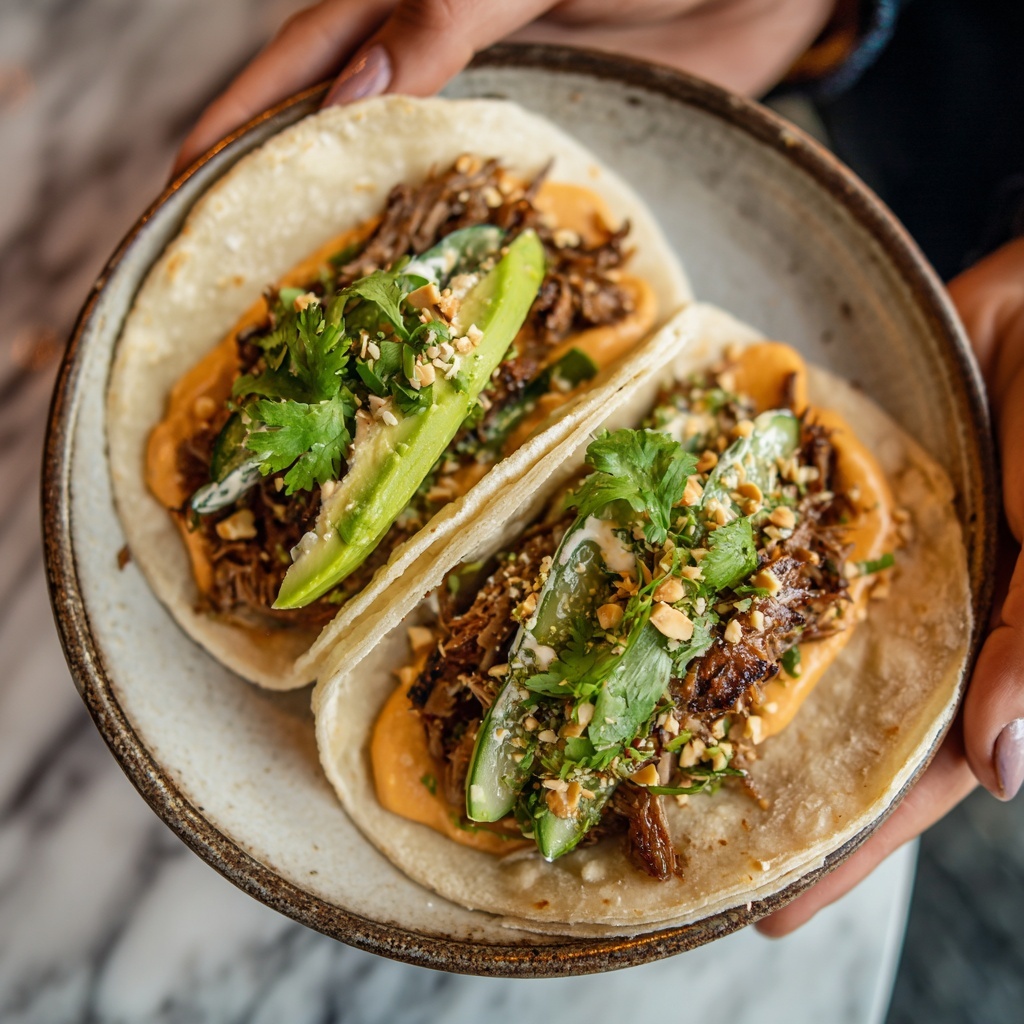 Teriyaki Chicken Tacos with Creamy Sesame Cucumbers Recipe - Recipe Image