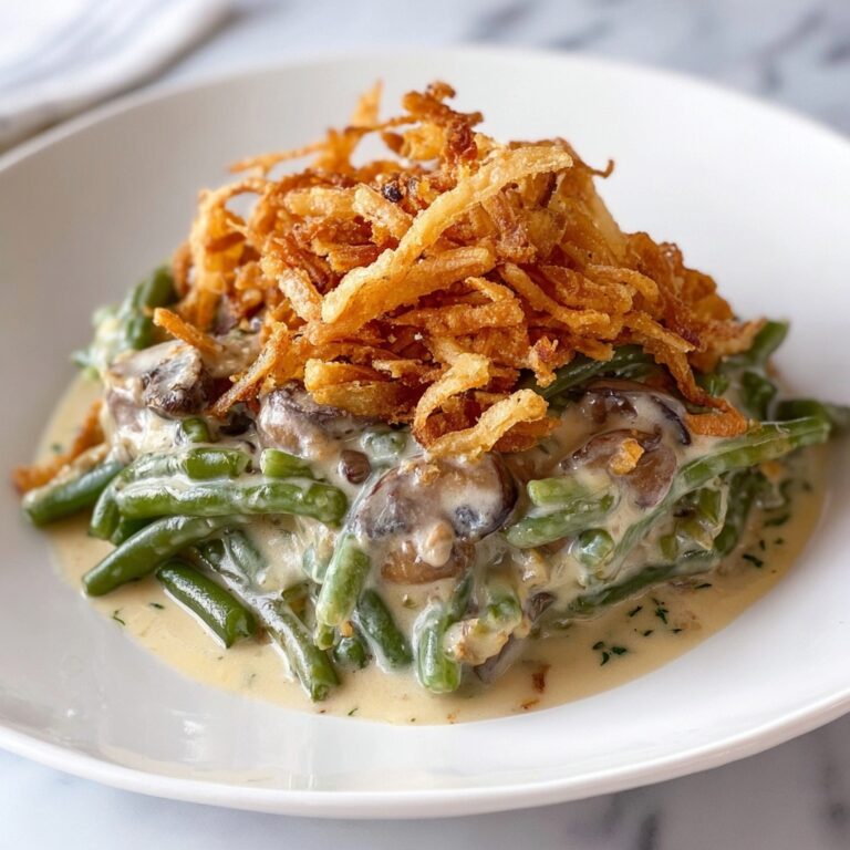 Creamy Green Bean Casserole with Mushrooms and Crispy Onions Recipe