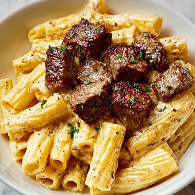 Cajun Steak Tips in Cheesy Rigatoni Parmesan Sauce Recipe