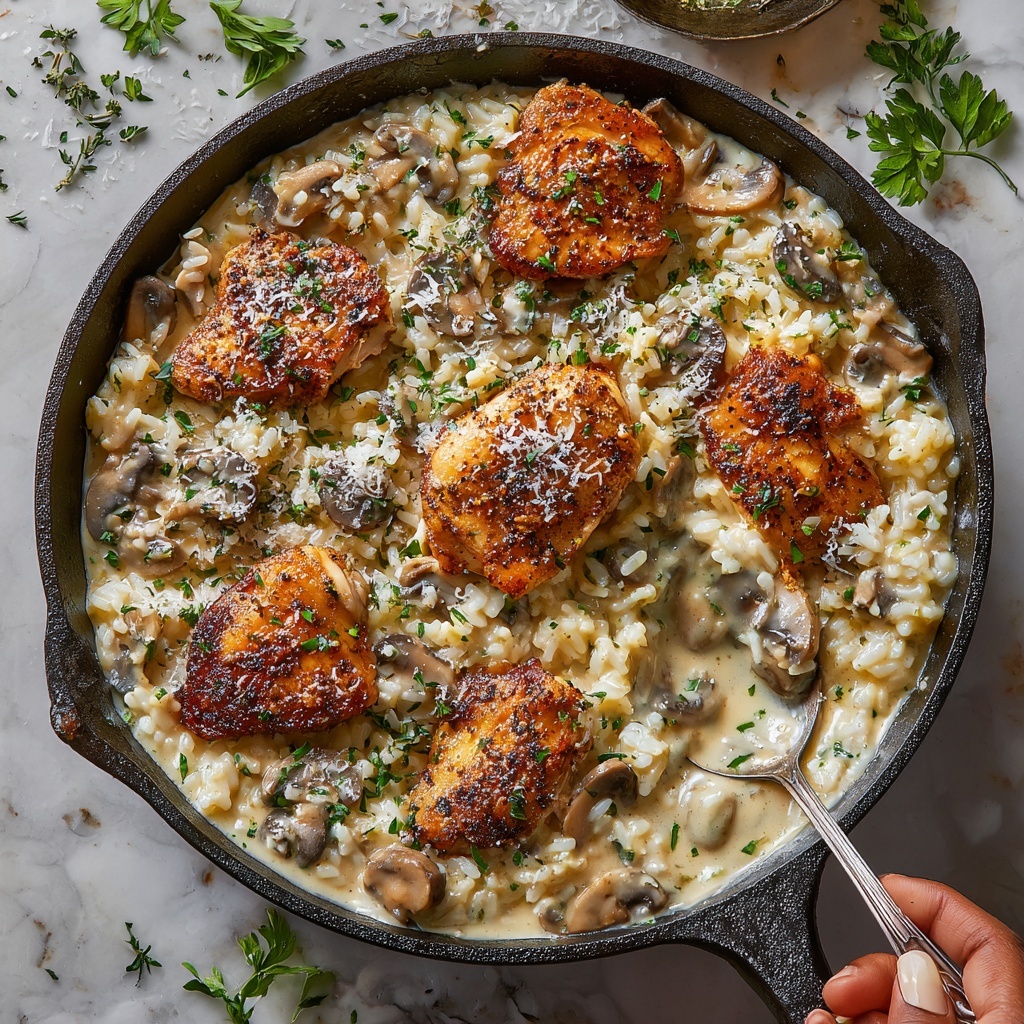 One-Pan Creamy Parmesan Chicken & Rice Recipe - Recipe Image