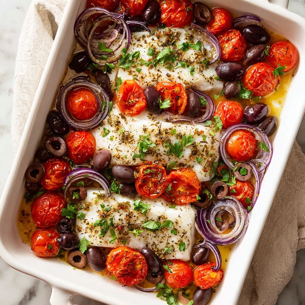 Baked Mediterranean Cod with Cherry Tomatoes Recipe - Recipe Image