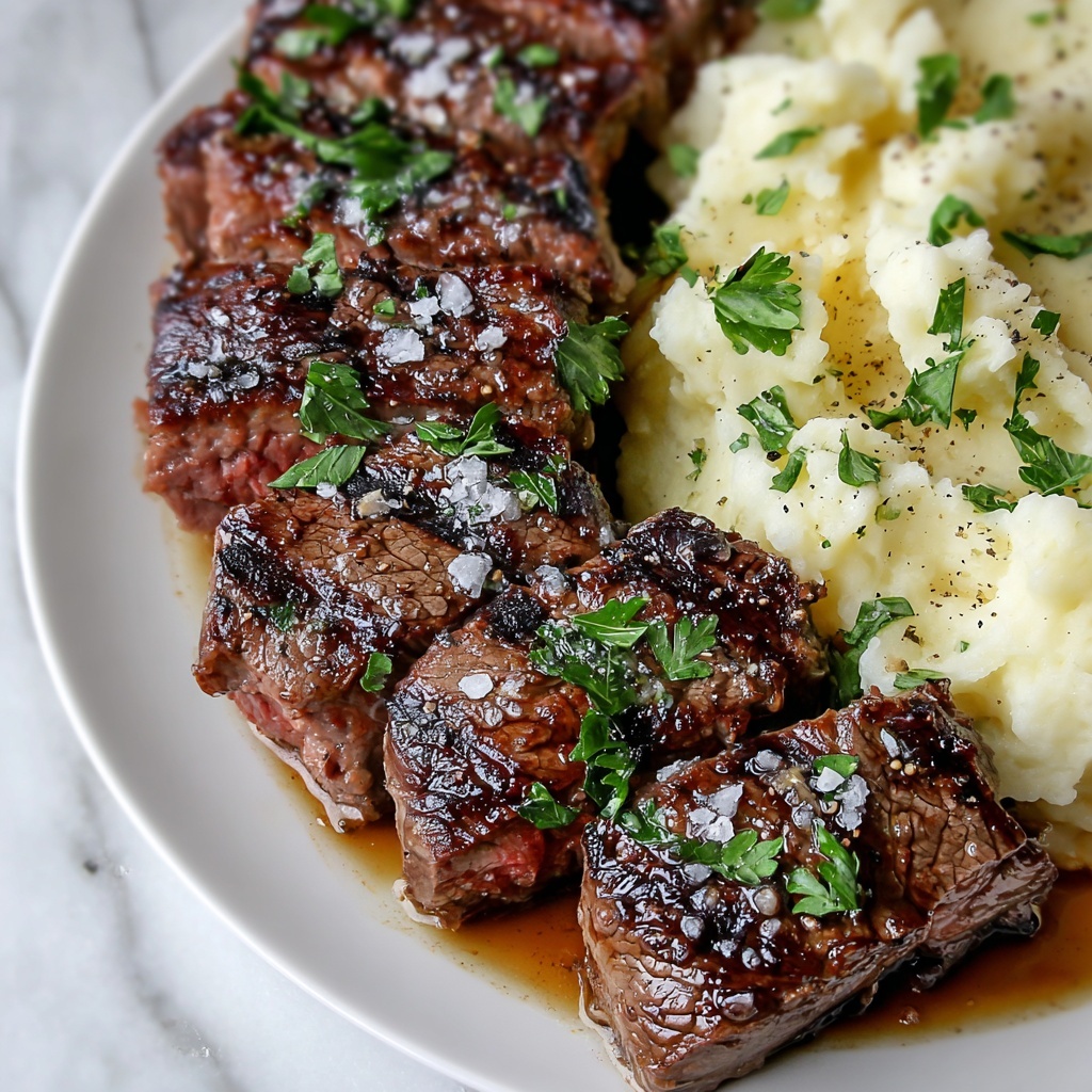 Garlic Parmesan Steak Bites with Mashed Potatoes Recipe - Recipe Image