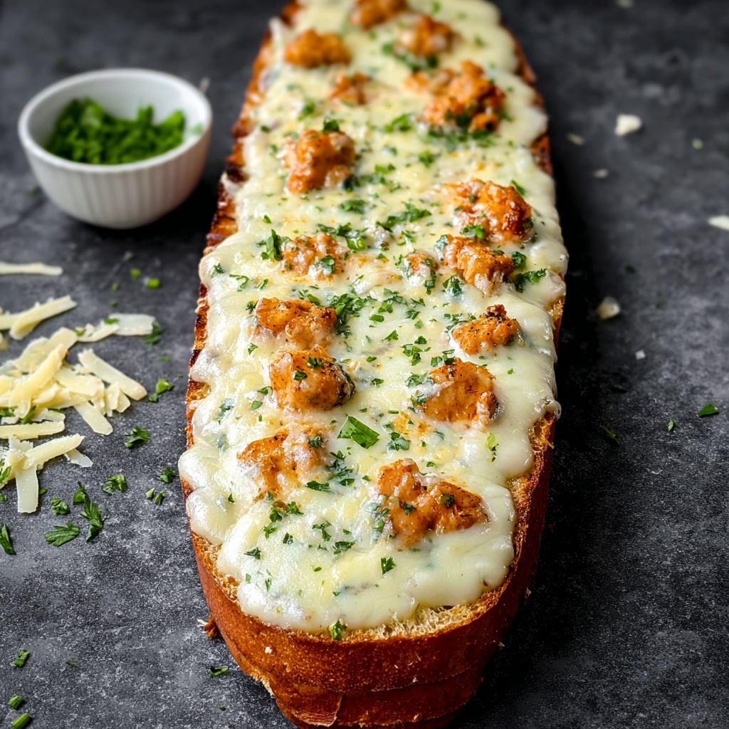 Creamy Chicken Alfredo Garlic Bread - Recipe Image