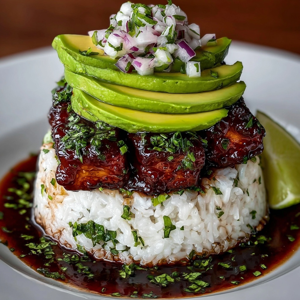 Avocado Rice Stack with Grilled Cumin-Marinated Chicken Recipe - Recipe Image