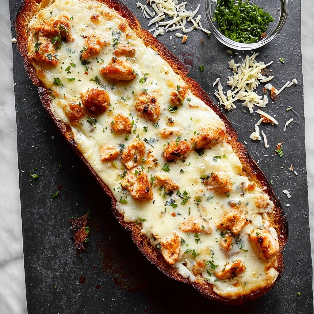 Creamy Chicken Alfredo Garlic Bread Recipe - Recipe Image