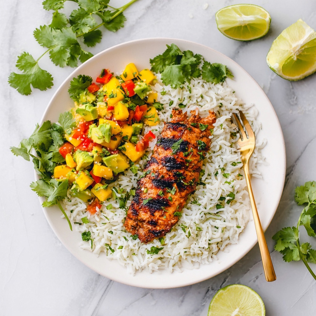 Cilantro Lime Chicken with Mango-Avocado Salsa and Citrus Rice Recipe - Recipe Image