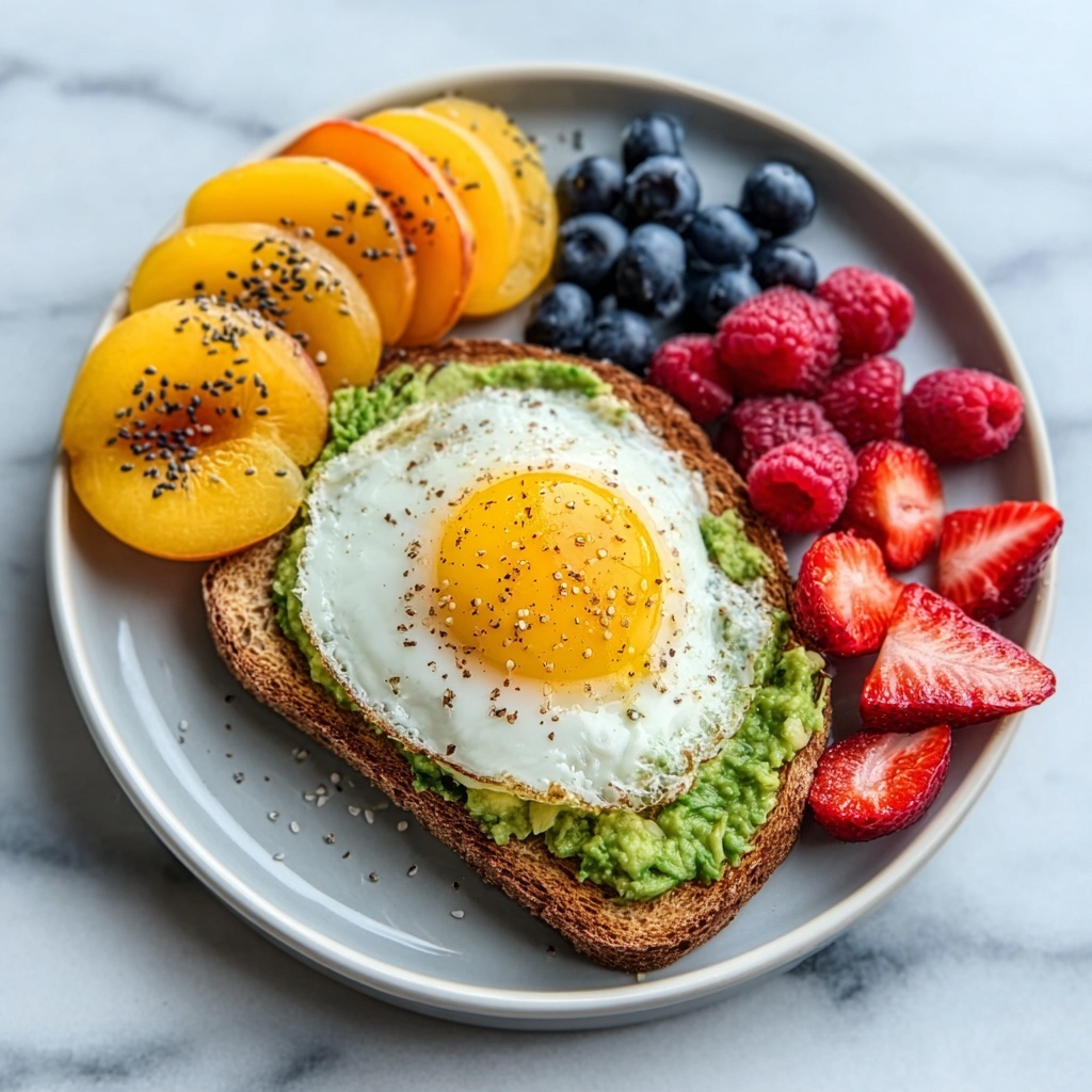 Avocado Toast with Fried Eggs & Fresh Fruit Recipe - Recipe Image