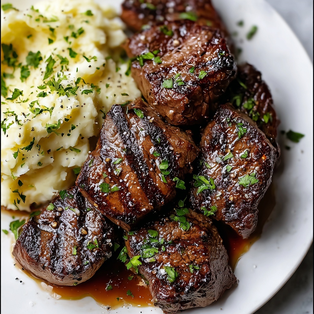 Garlic Parmesan Steak Bites with Mashed Potatoes Recipe - Recipe Image