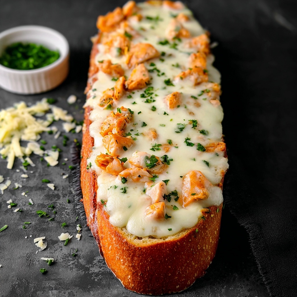Creamy Chicken Alfredo Garlic Bread - Recipe Image