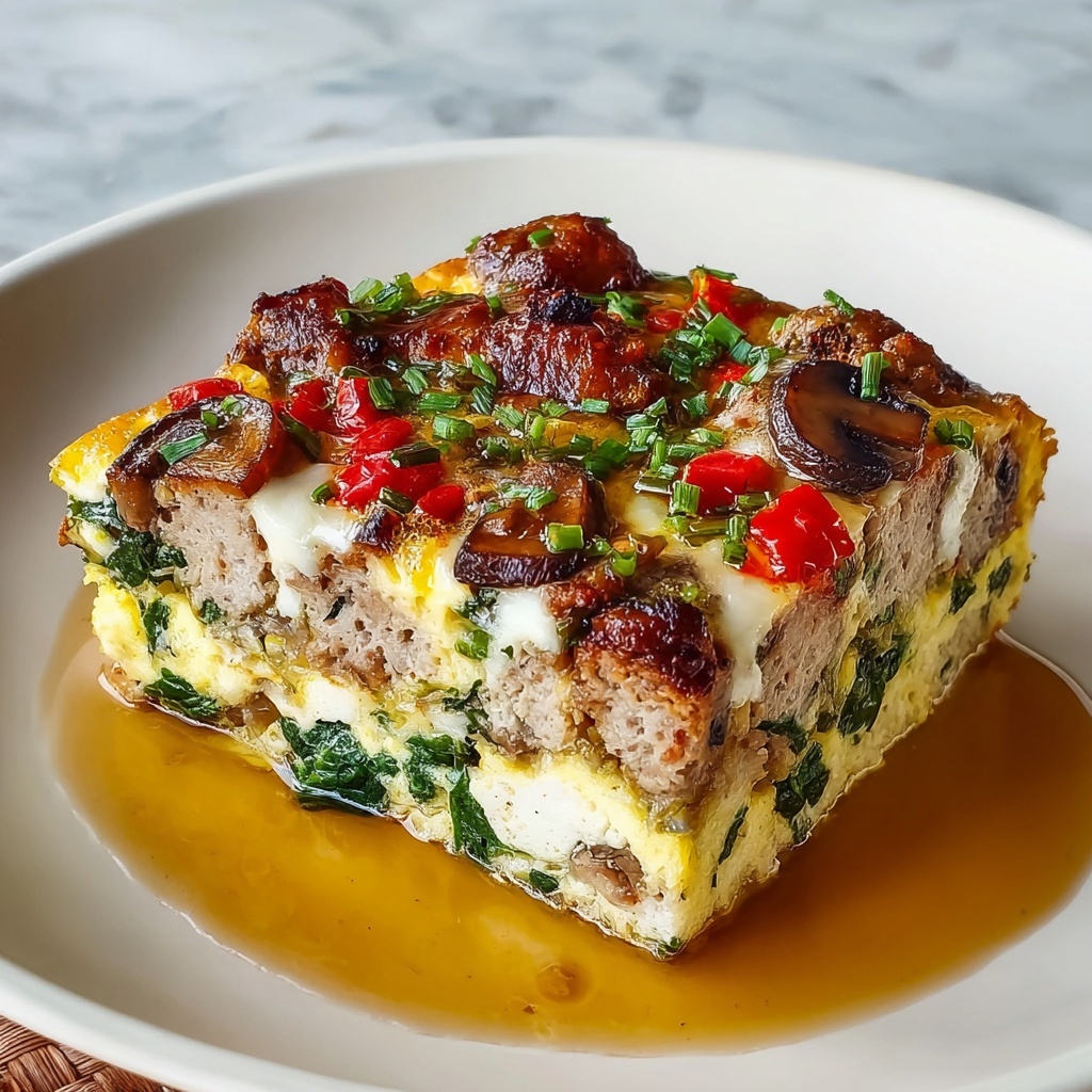 Hearty Sausage Spinach Mushroom Egg Bake Recipe - Recipe Image