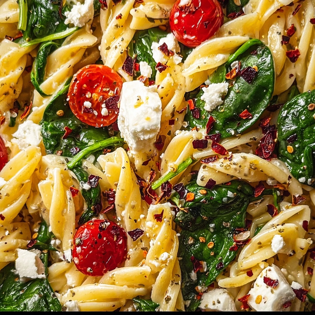 Vibrant Spinach Pasta Salad with Feta and Sweet Cranberries Recipe - Recipe Image